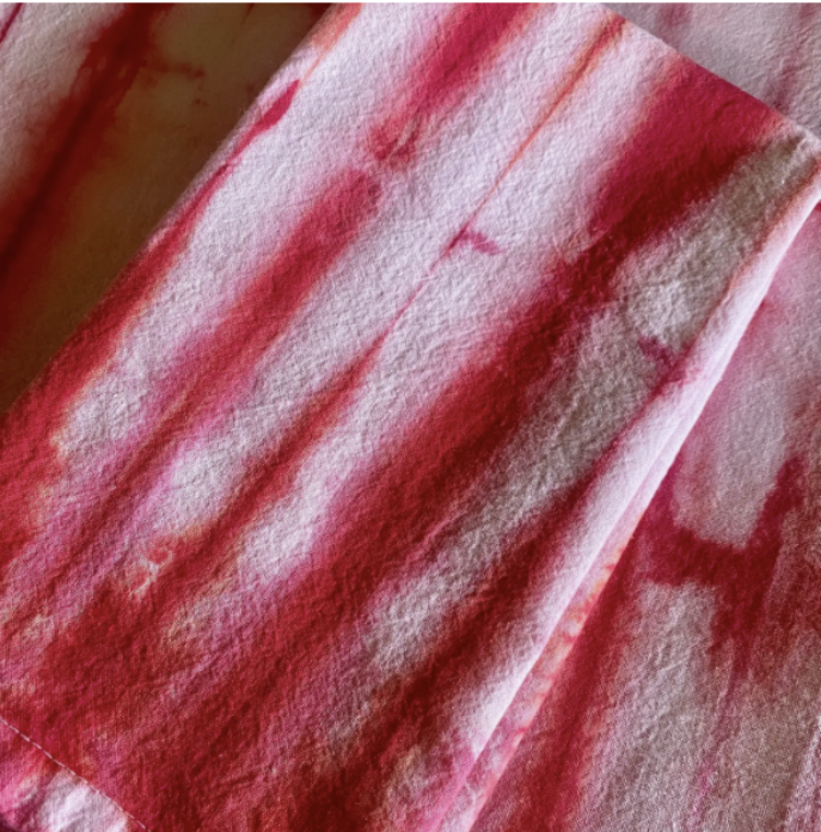 Sea and Green Kitchen Tea Towel - Red White Shibori Hand Dyed