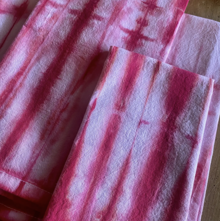 Sea and Green Napkins (Set of 4)- Shibori Hand Dyed Red White Pattern