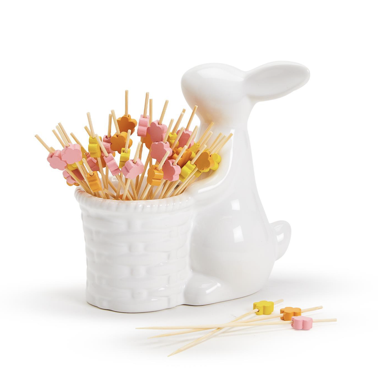 Two's Company Easter Bunny w/20 Multi-Colored Flower Pick