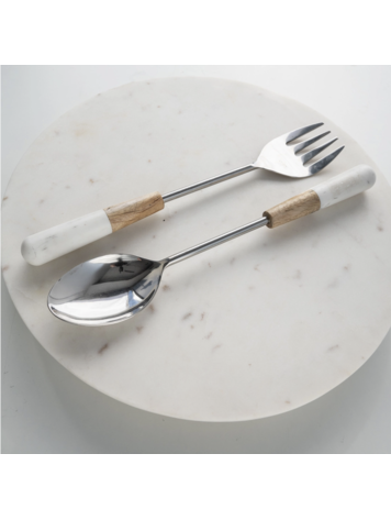 India Handicrafts Inc Elegant Marble & Wood Salad Servers