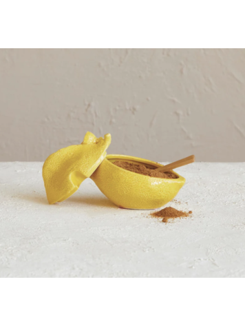 Creative Co-Op Stoneware Lemon Shaped Sugar Pot