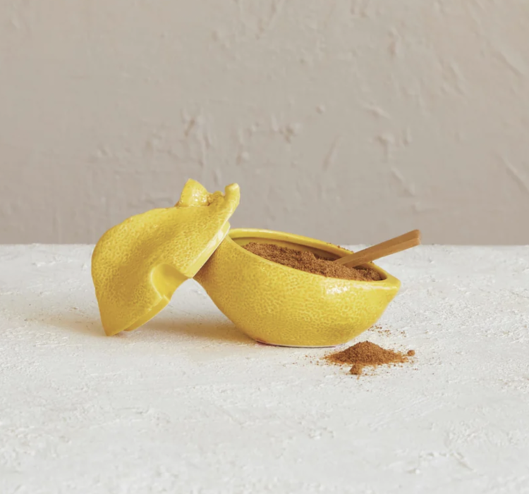Creative Co-Op Stoneware Lemon Shaped Sugar Pot