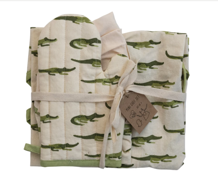 Creative Co-Op Cotton Child Apron with Alligators