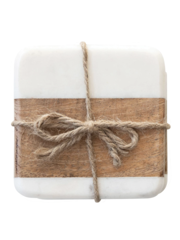 Creative Co-Op Marble and Acacia Wood Coasters