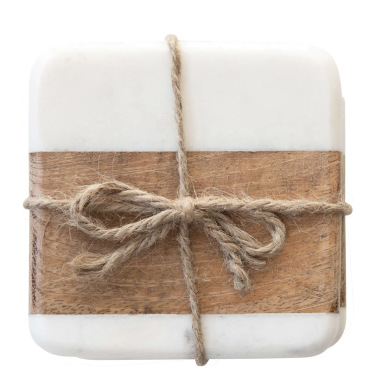 Creative Co-Op Marble and Acacia Wood Coasters