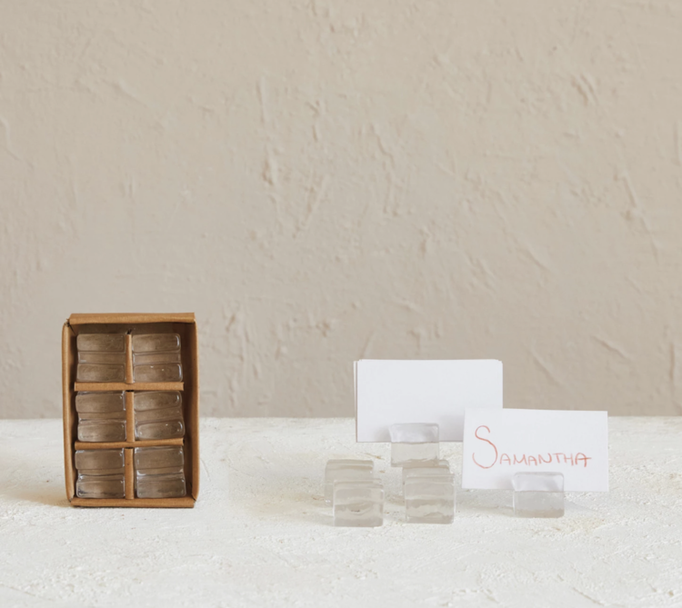 Creative Co-Op Glass Cube Place Card/Photo Holders w/ 12 Paper Cards
