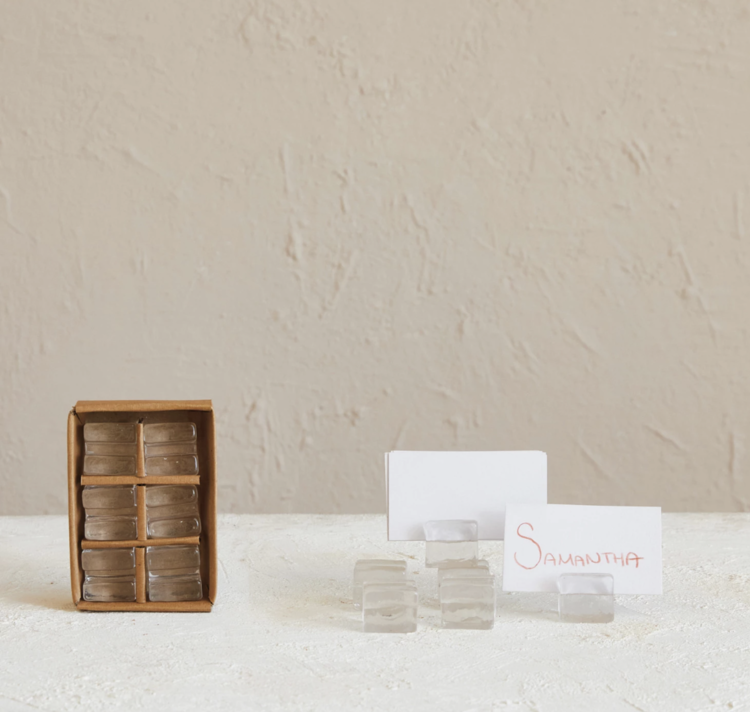 Creative Co-Op Glass Cube Place Card/Photo Holders w/ 12 Paper Cards