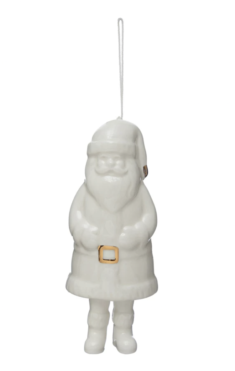 Creative Co-Op Stoneware Santa Bell with Gold