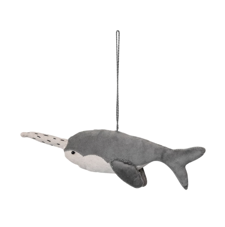 Creative Co-Op Velvet Whale Ornament