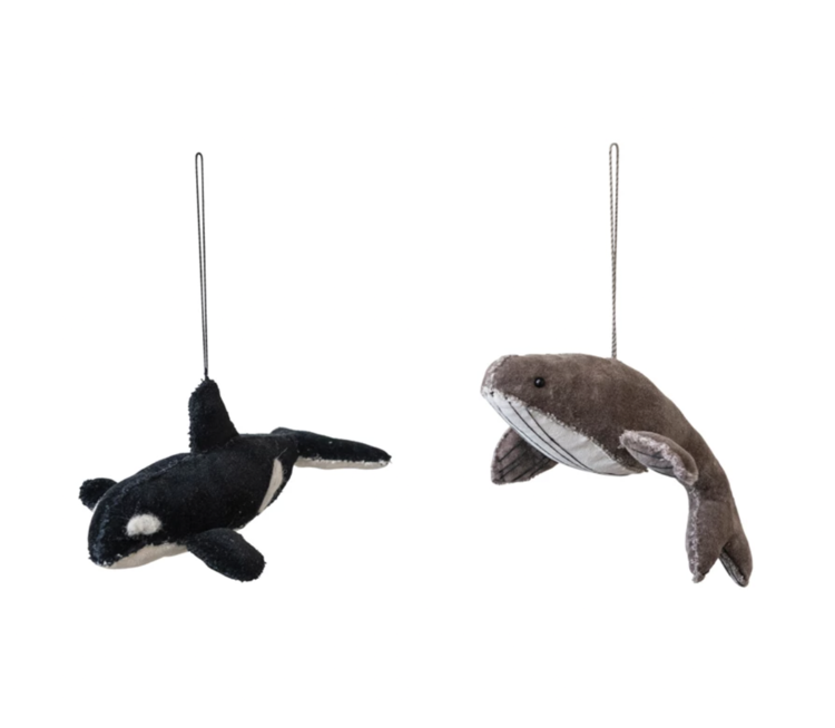 Creative Co-Op Velvet Whale Ornament