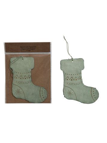 Creative Co-Op Paper Stocking Ornament/Gift Tag, Sage & Gold Color