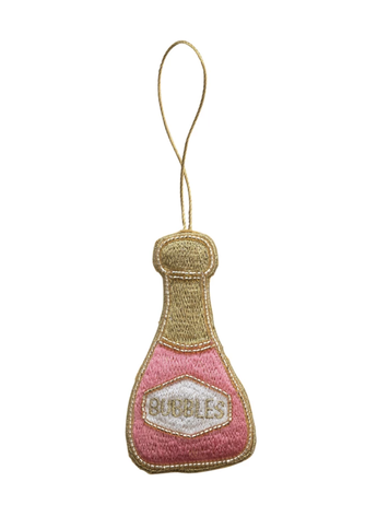 Creative Co-Op Champagne Bottle Ornament w/ Embroidery