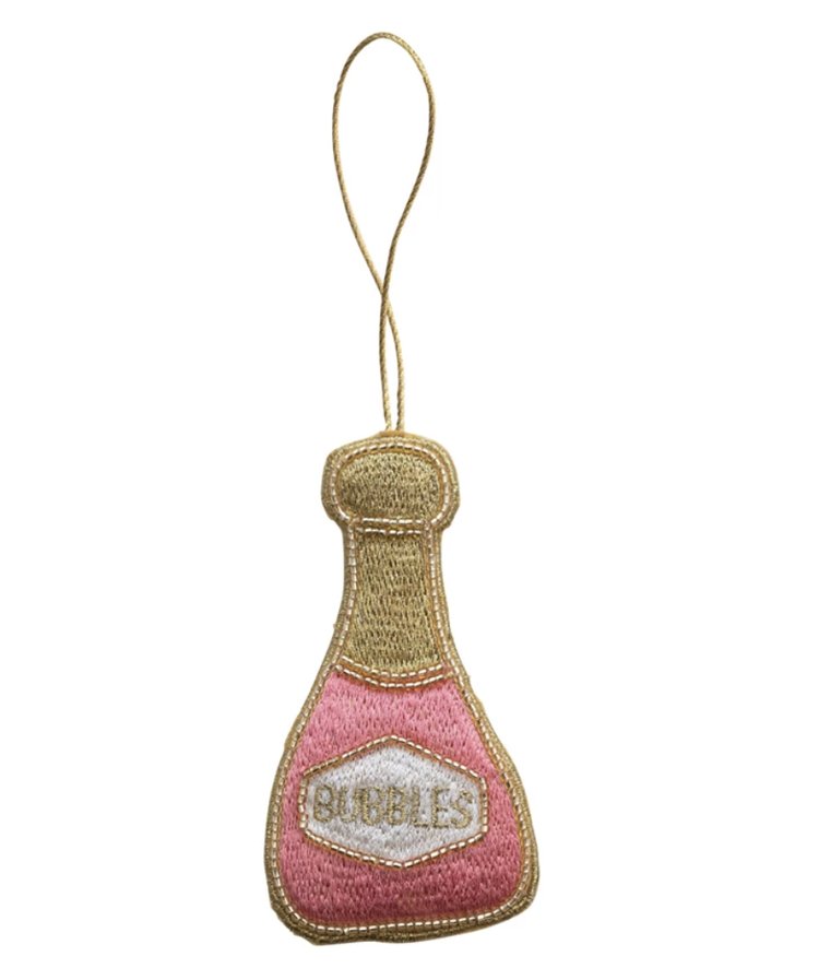 Creative Co-Op Champagne Bottle Ornament w/ Embroidery