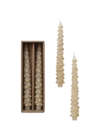 Creative Co-Op Tree Shaped Taper Candles  with gold