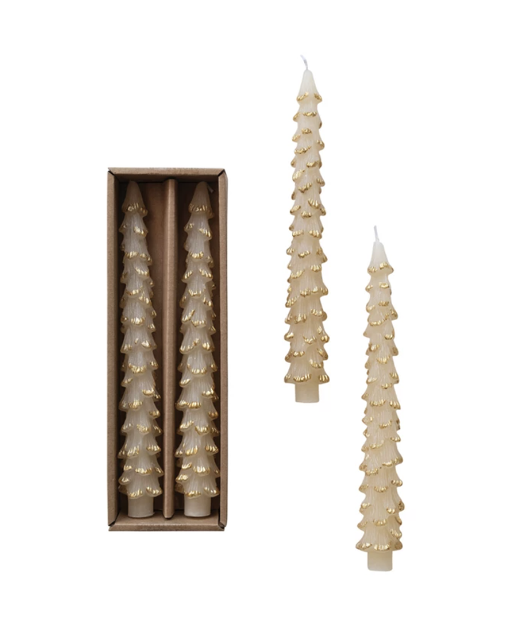 Creative Co-Op Tree Shaped Taper Candles  with gold