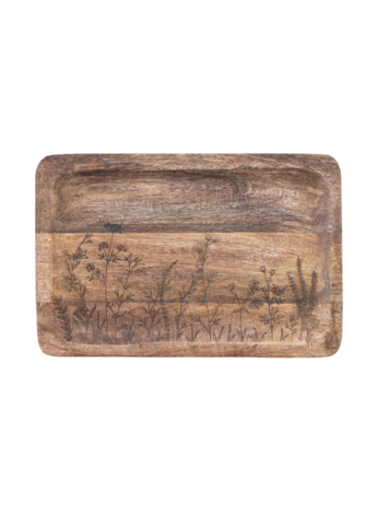 Creative Co-Op Mango Wood Tray w/ Laser Etched Botanicals