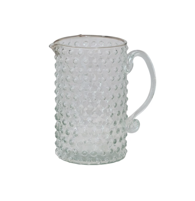 Creative Co-Op 42 oz. Hand-Blown Glass Hobnail Pitcher