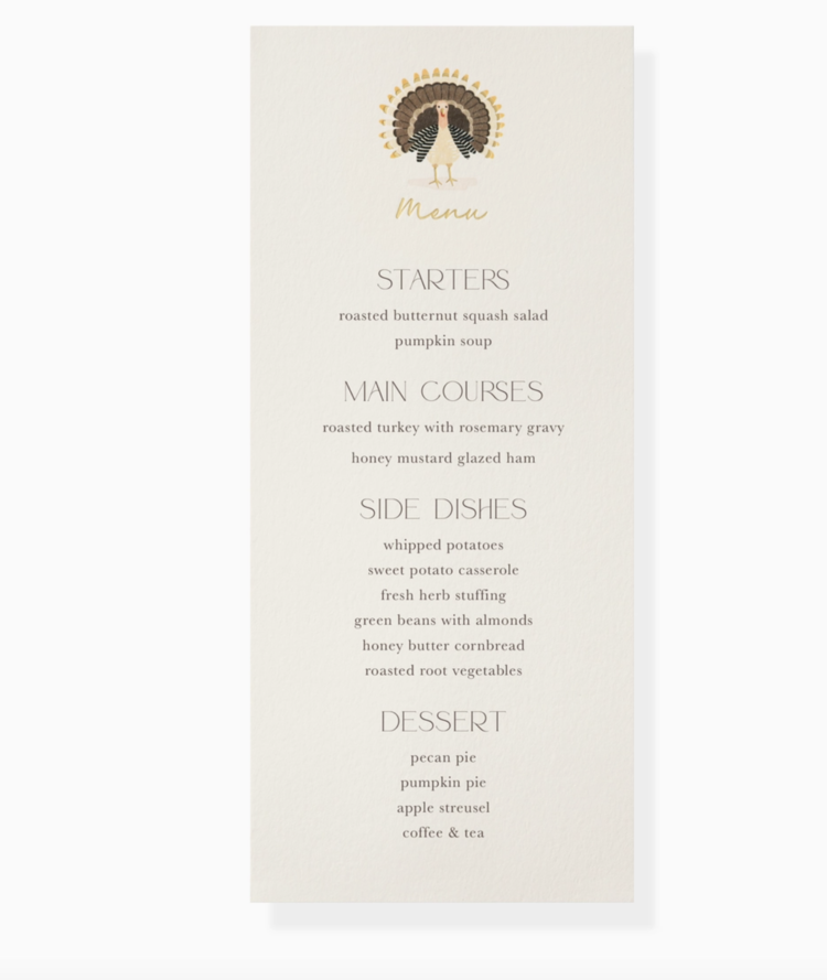 Karen Adams Designs Gobble Menu