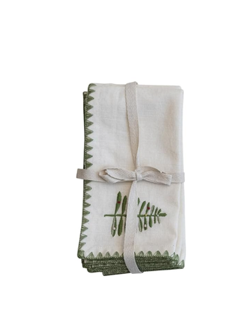 Creative Co-Op Cotton Napkins w/ Embroidered Tree