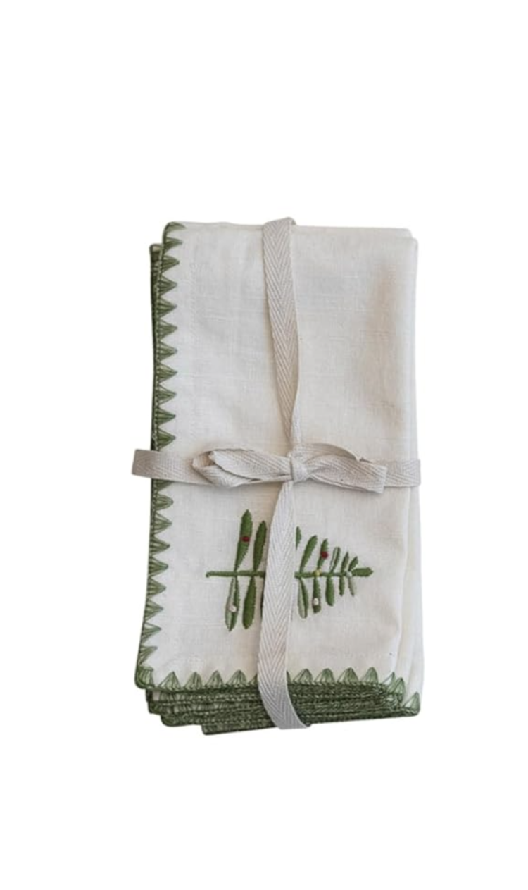 Creative Co-Op Cotton Napkins w/ Embroidered Tree
