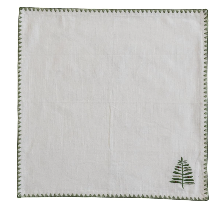 Creative Co-Op Cotton Napkins w/ Embroidered Tree