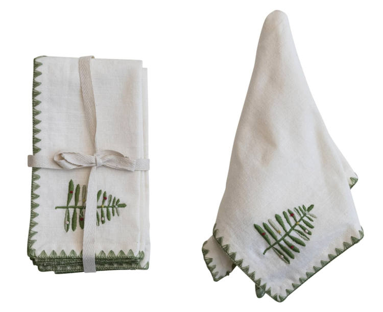 Creative Co-Op Cotton Napkins w/ Embroidered Tree