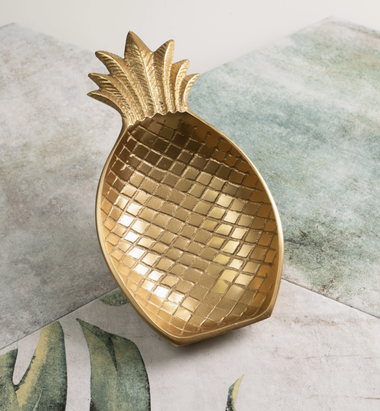 India Handicrafts Inc Golden Matte Etched Pineapple Bowl