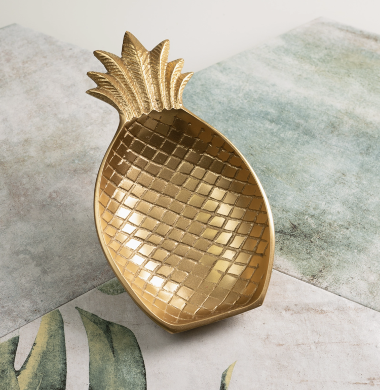India Handicrafts Inc Golden Matte Etched Pineapple Bowl