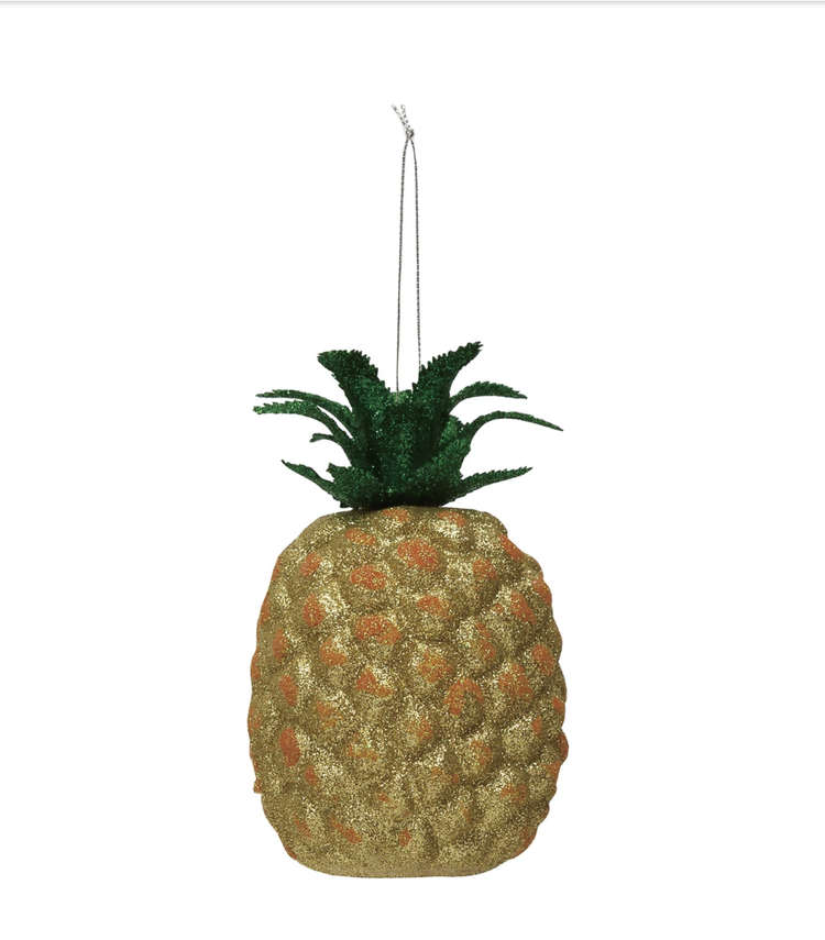Creative Co-Op Pineapple Ornament with glitter