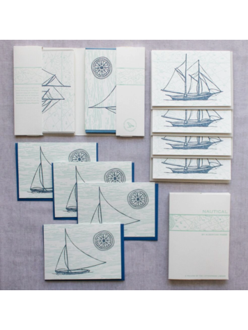 Albertine Press Nautical Letterpress Library Note Card Set