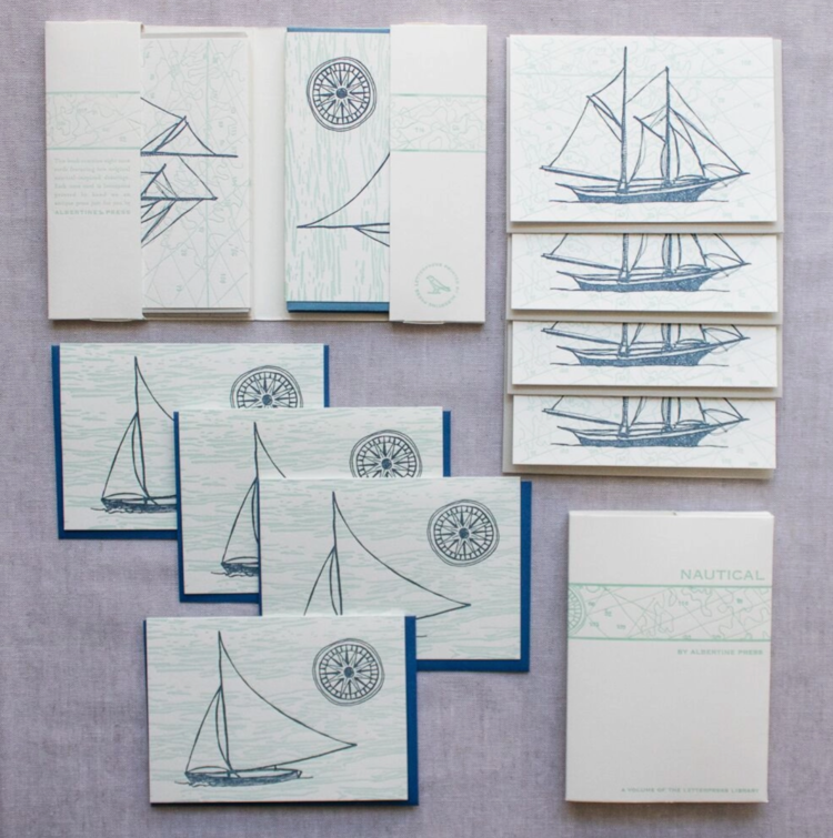 Albertine Press Nautical Letterpress Library Note Card Set