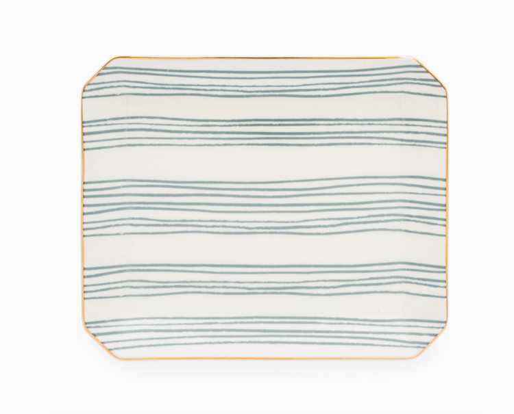 Sugar Paper Large Trinket Tray, Dusty Blue Stripe