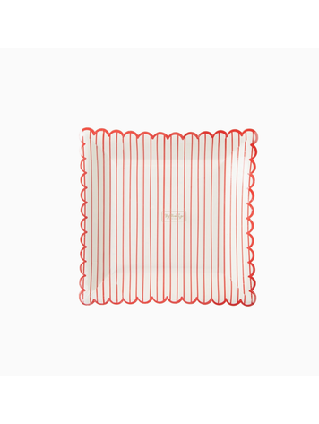 My Mind's Eye Red Striped Scalloped Plate