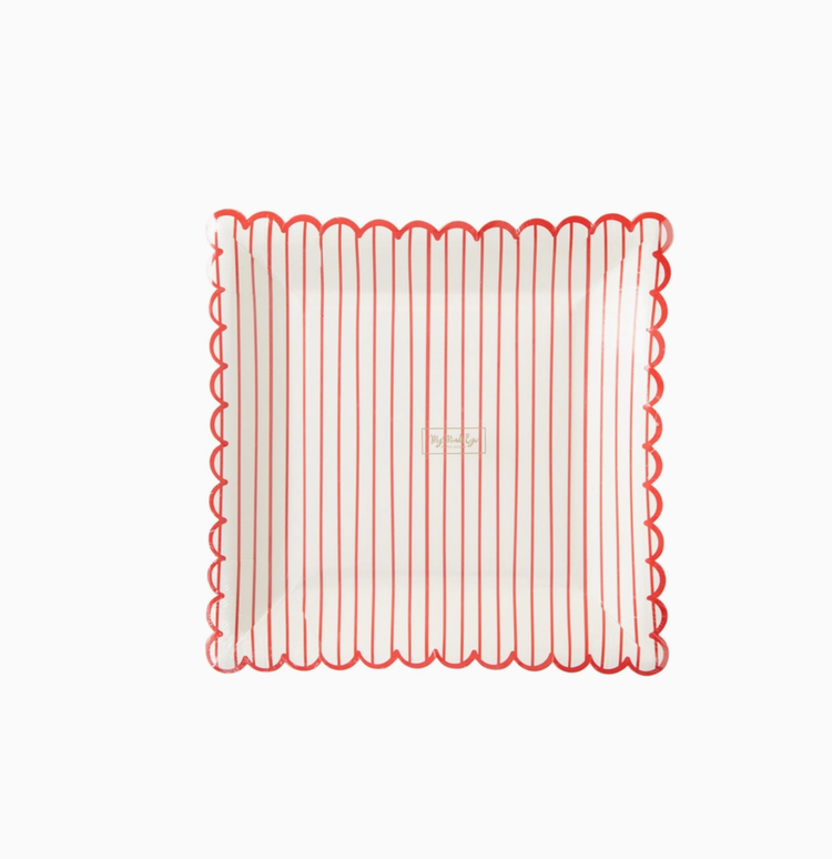 My Mind's Eye Red Striped Scalloped Plate