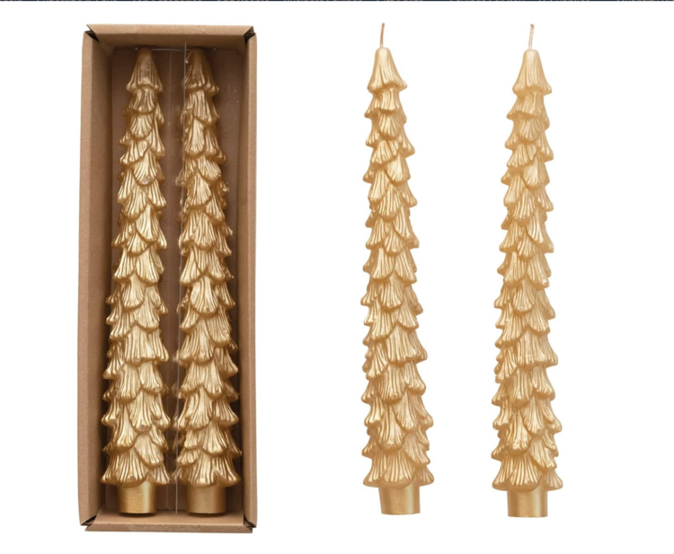 Creative Co-Op Tree Shaped Taper Candles  with gold