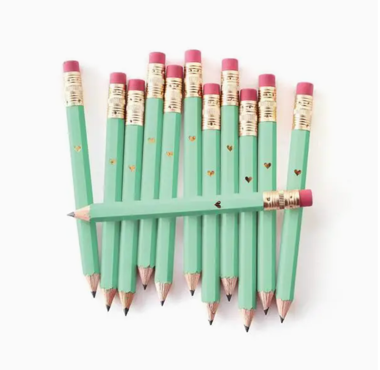 Inklings Paperie Mini Mint Gold Heart Pencils