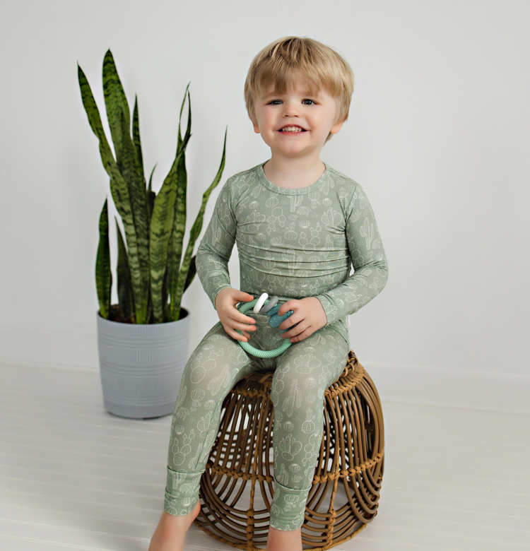 Butterscotch Babies Bamboo Toddler Two-Piece Pajama Sage Cactus