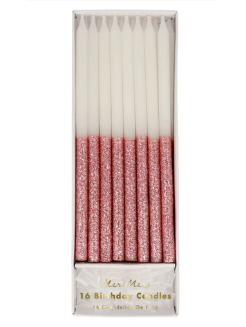 Meri Meri Dusky Pink Glitter Dipped  Candles