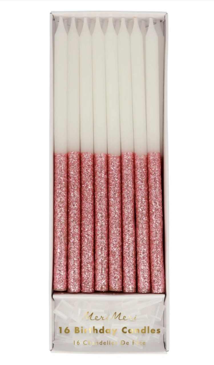 Meri Meri Dusky Pink Glitter Dipped  Candles