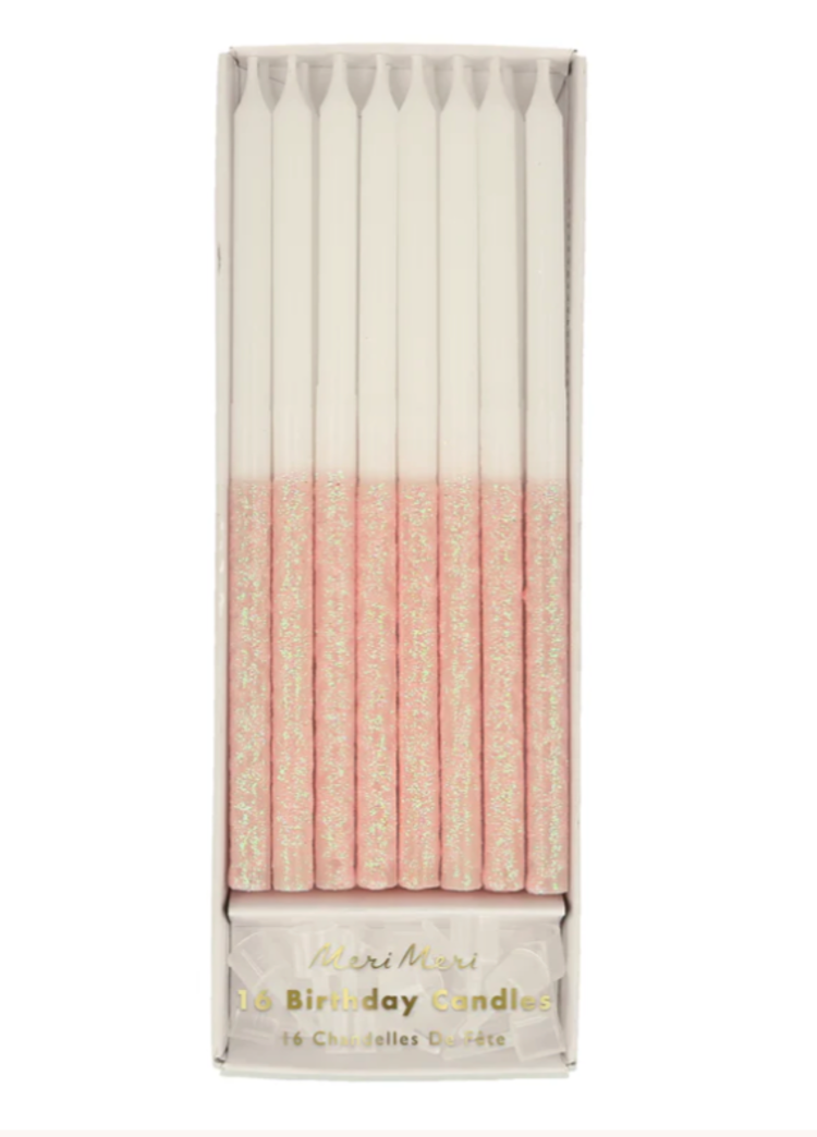 Meri Meri Pale Pink Glitter Dipped  Candles