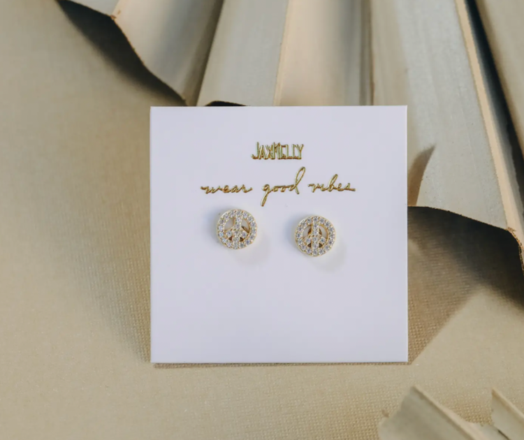 JaxKelly Pave Stud - Peace Sign