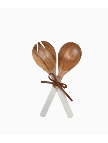 Foreside Home & Garden White Set of 2 Marble Wood Serving Utensils