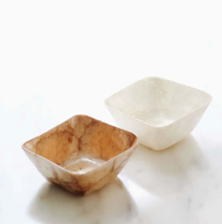 Dekorasyon Gifts Decor Capiz Square Mini Bowl, White