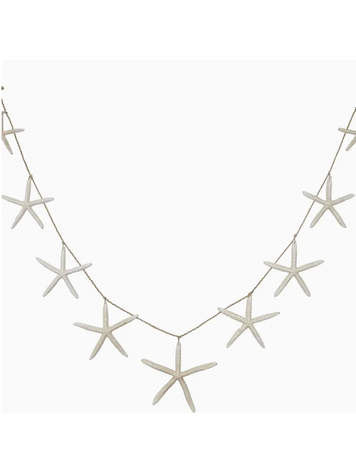 HS Seashells Nine White Finger Starfish Garland 72"