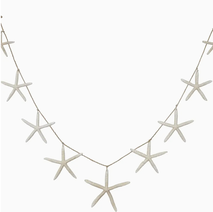 HS Seashells Nine White Finger Starfish Garland 72"