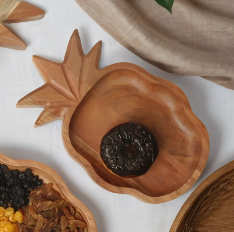 India Handicrafts Inc Pineapple Shaped Wood Bowl