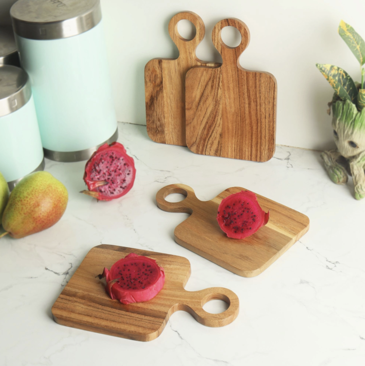 India Handicrafts Inc Acacia Wood Cheese Boards, S/4