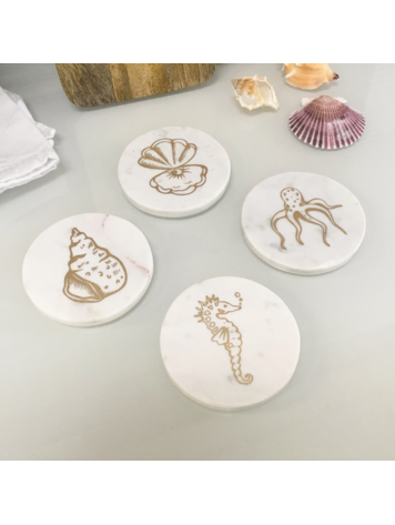 India Handicrafts Inc Gold Coast Marble Coasters - Set of 4