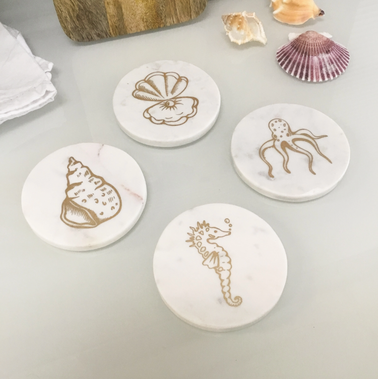 India Handicrafts Inc Gold Coast Marble Coasters - Set of 4