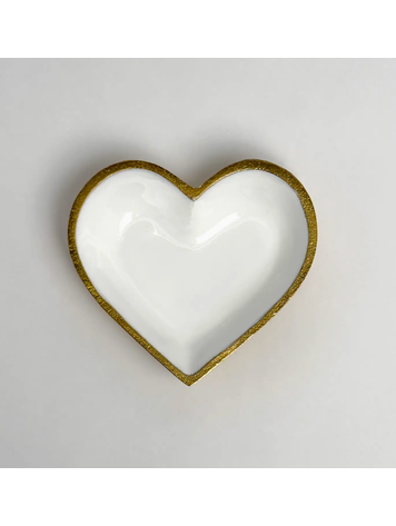 India Handicrafts Inc Gold Heart White Enamel Bowl